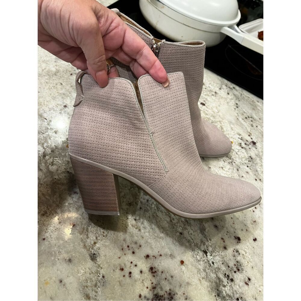 Franco Sarto Taupe Ankle Booties with Stacked Block Heel